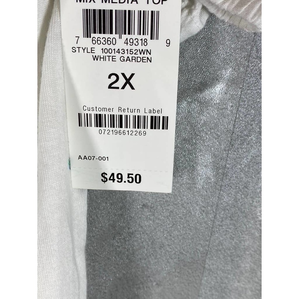 Style & Co Women's Plus Size White Garden Printed Puff-Sleeve Tie-Neck Top SZ 2X - Picture 10 of 10